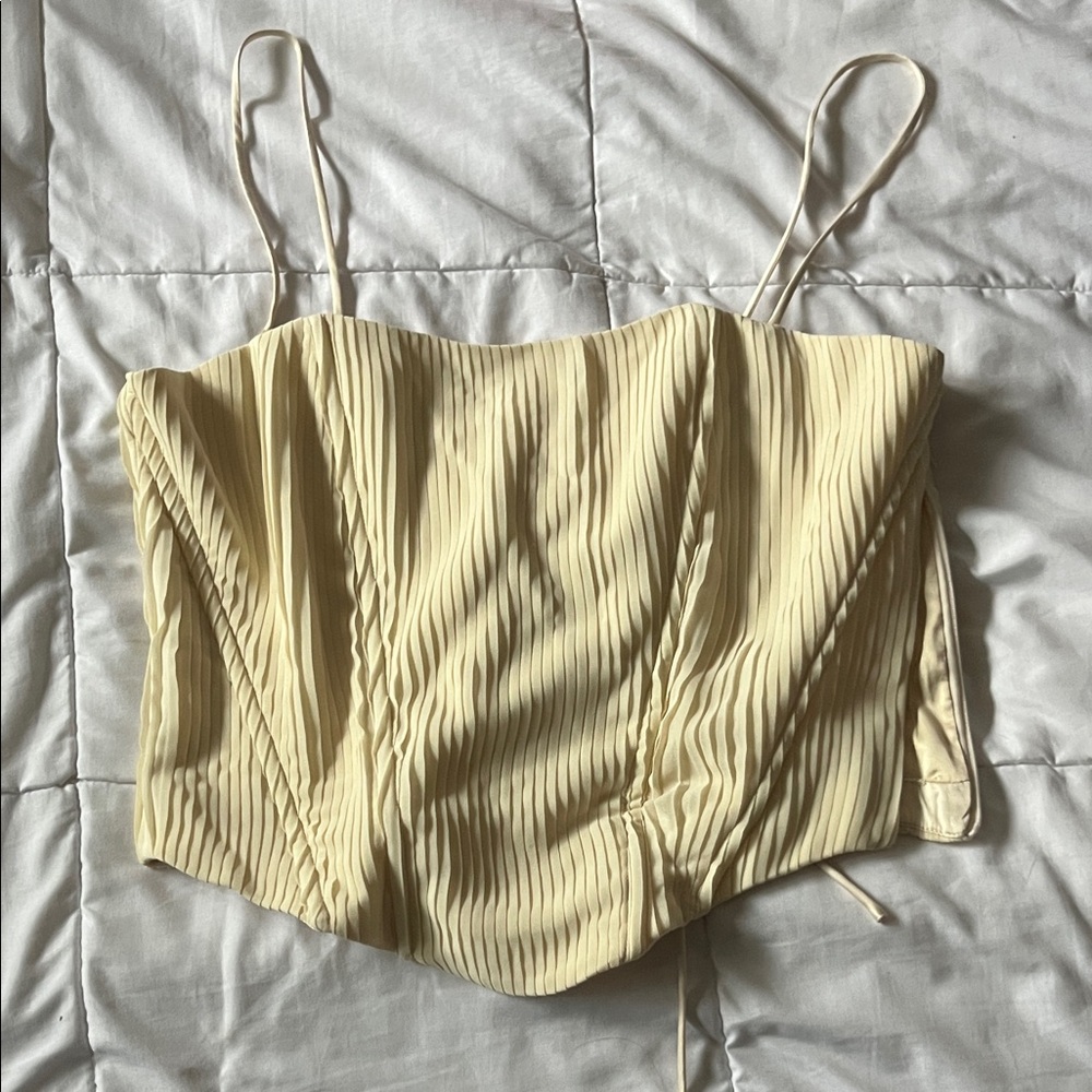 Princess Polly Cream Pleated Corset Top